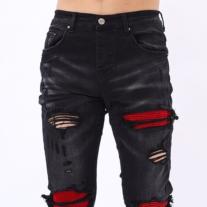MYOWNSWAG X PURPLE Ripped Red Jeans - Black