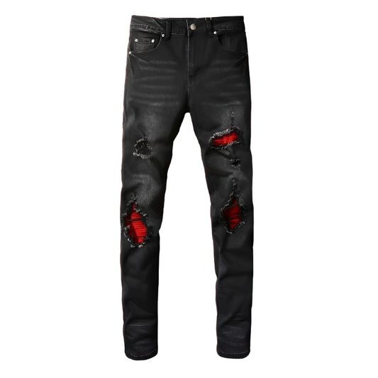 MYOWNSWAG X PURPLE Ripped Red Jeans - Black