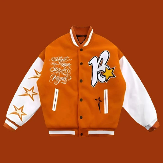 Main Star: Exclusive Orange Varsity Jacket